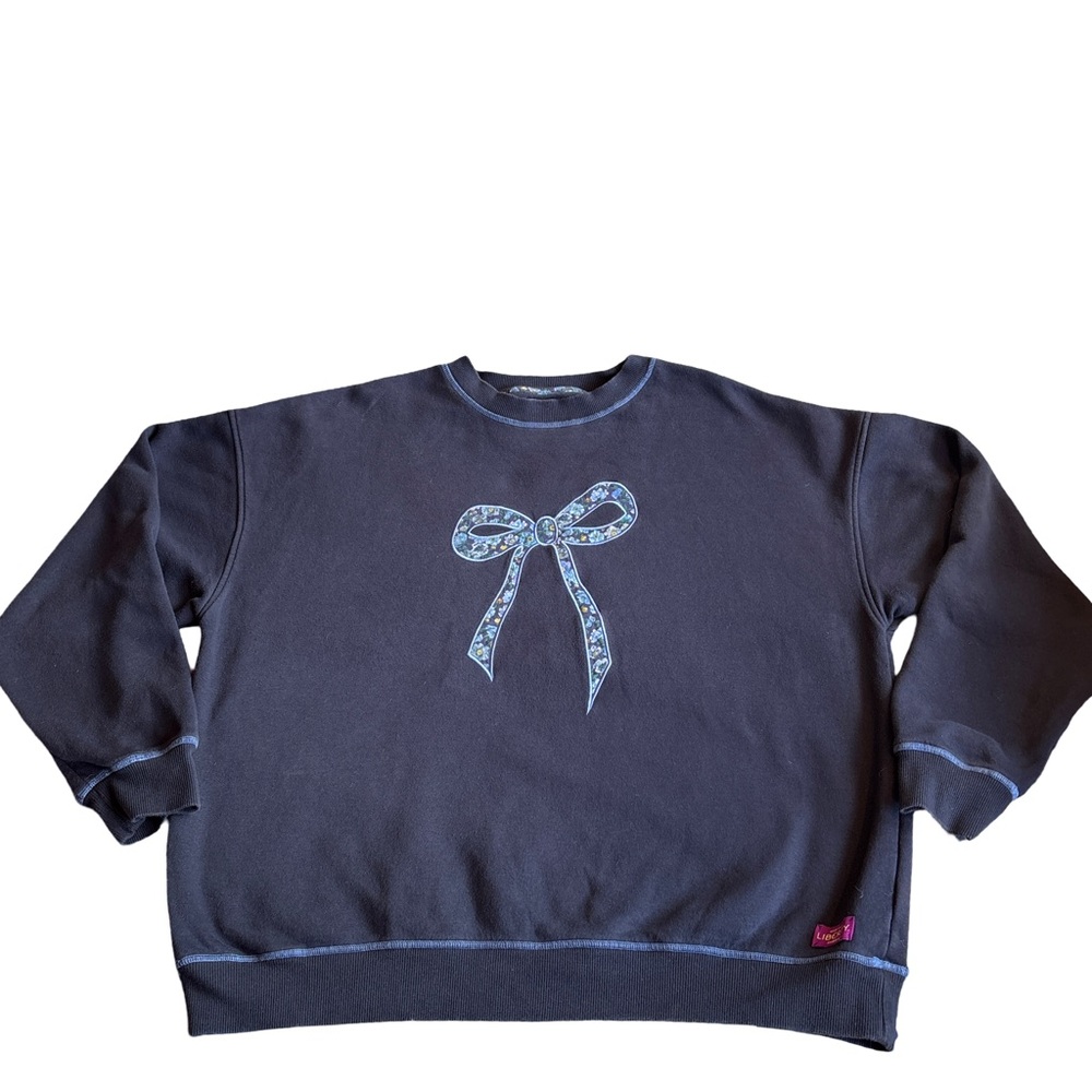 Cotton On Navy Blue Crew Neck Sweatshirt with Bow Design XL